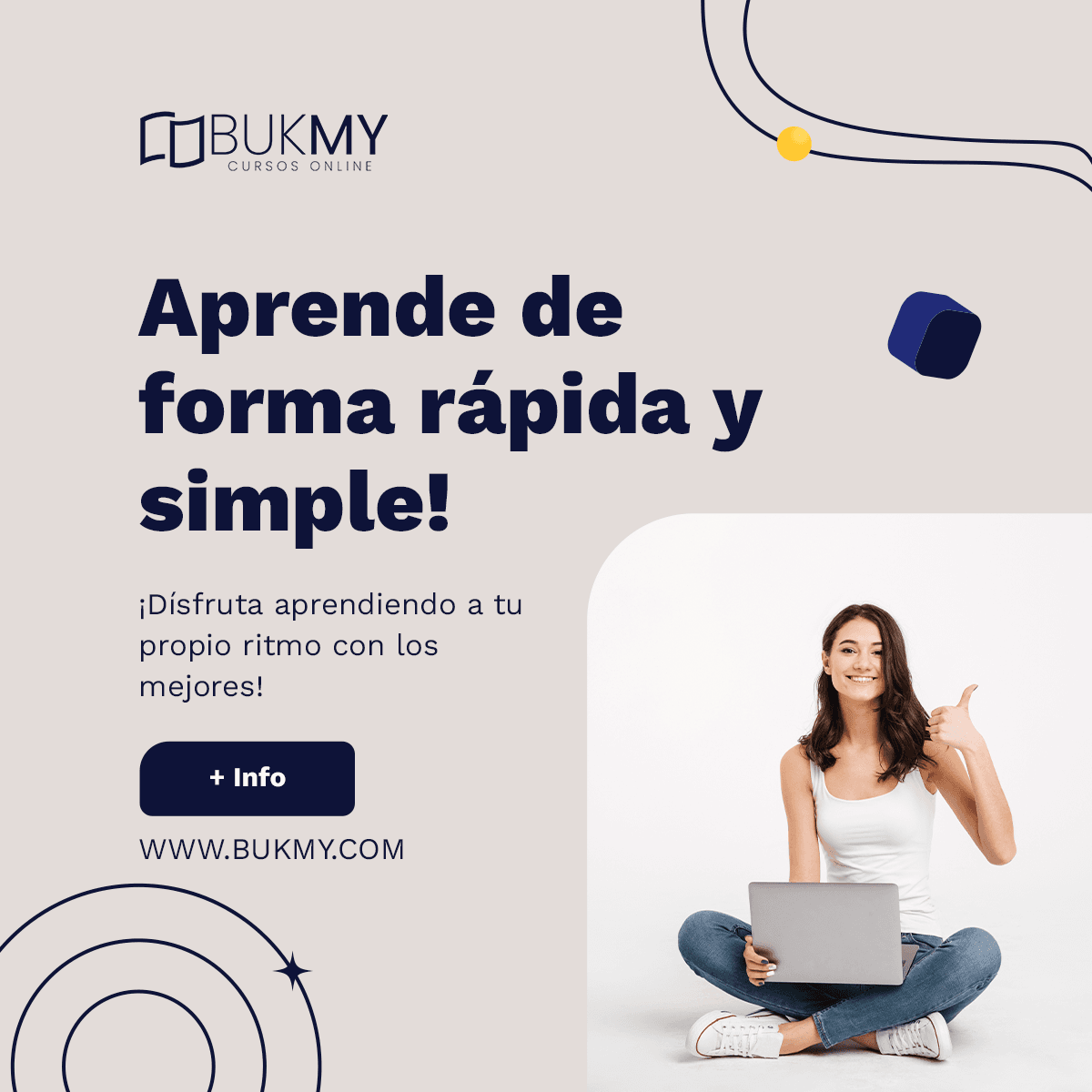 Piezas gráficas para redes sociales de Bukmy, plataforma de cursos online